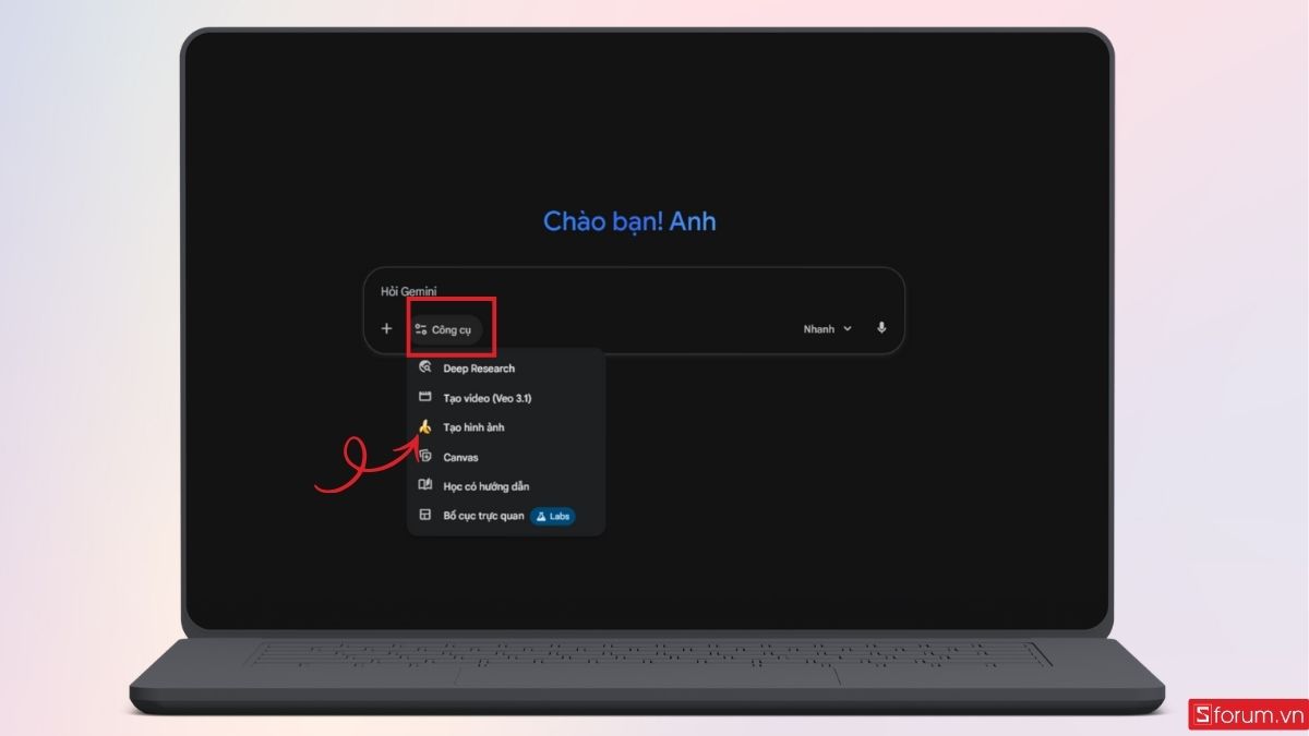 Vào mục Công cụ và chọn Tạo hình ảnh