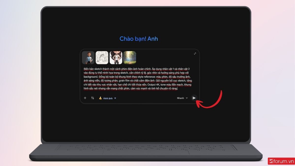 Nhấn Gửi để yêu cầu AI xử lý và tạo hình ảnh