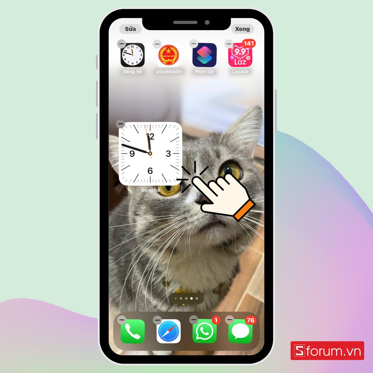 Cách cài tùy chỉnh đồng hồ trên màn hình điện thoại iPhone hiển thị trên widget iphone bước 1