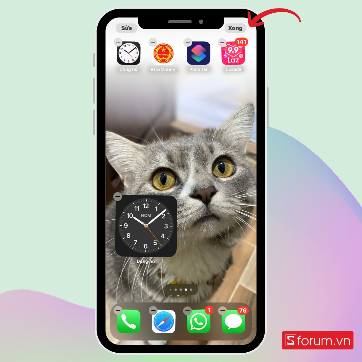 Cách cài di chuyển đồng hồ trên màn hình iPhone bước 3