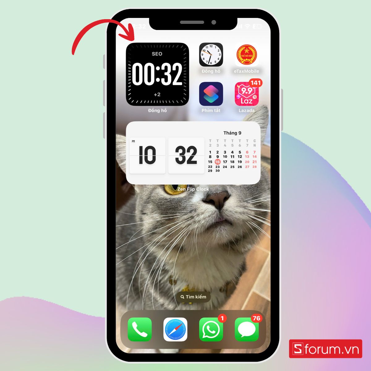 Hướng dẫn cách cài tuỳ chỉnh hiển thị thời gian thành phố trên màn hình iphone bước 3