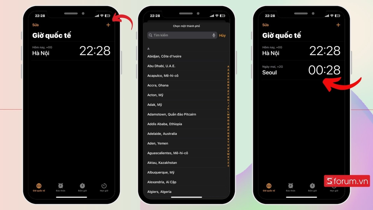Hướng dẫn cách cài tuỳ chỉnh hiển thị thời gian thành phố trên màn hình iphone bước 2