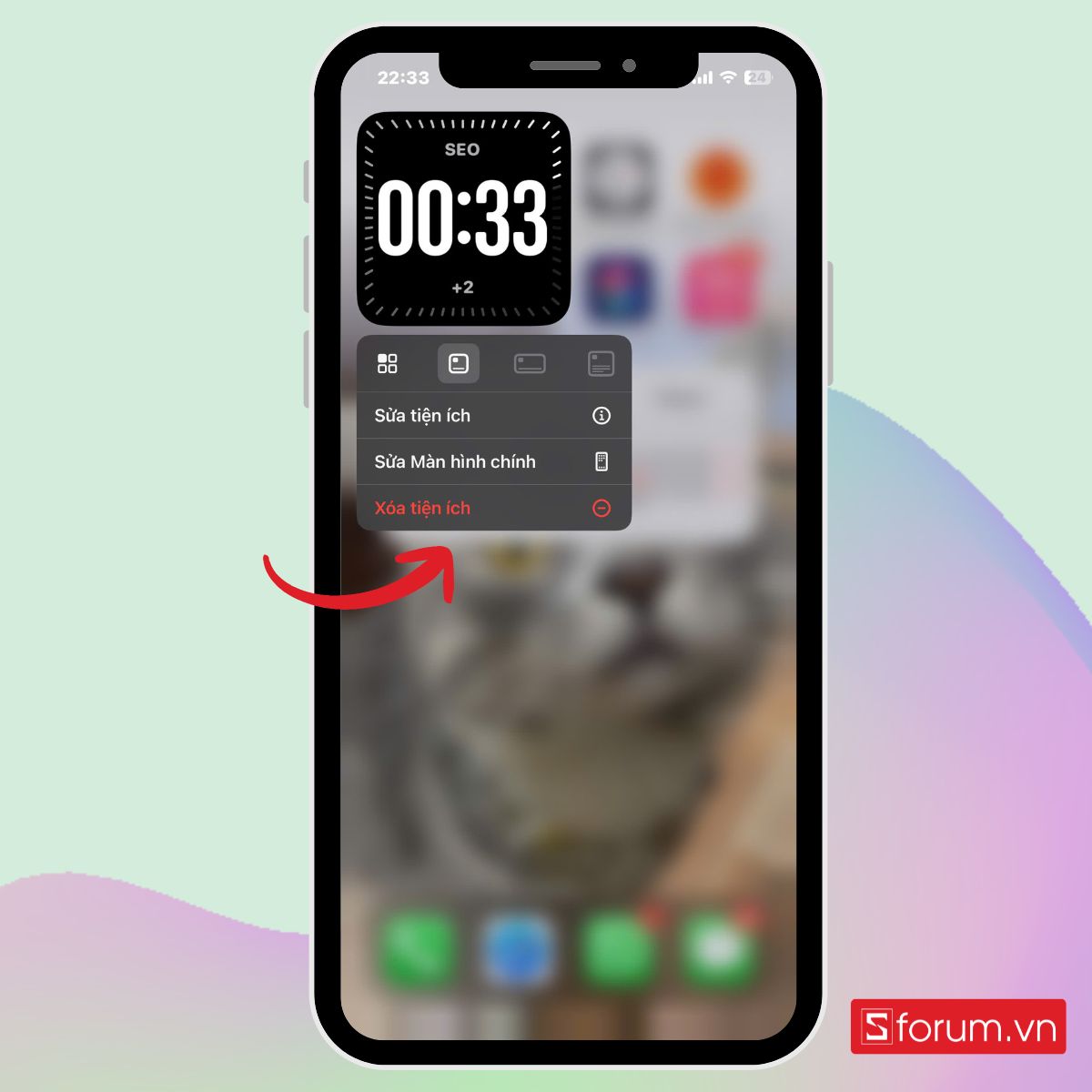 Cách gỡ cài hiển thị đồng hồ trên màn hình iPhone bước 1