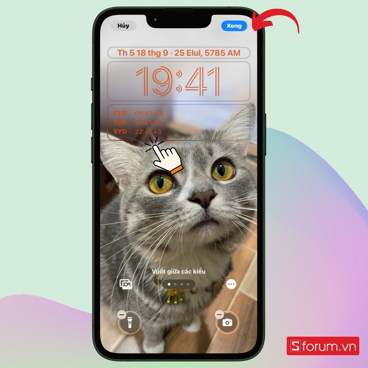 Cách cài hiển thị đồng hồ trên màn hình khoá iPhone bước 3-2
