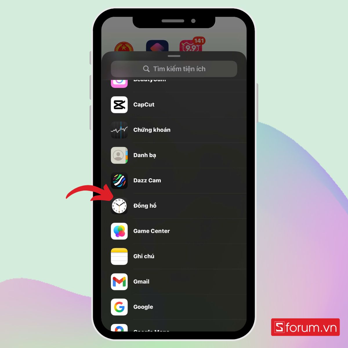 Cách cài đồng hồ trên màn hình điện thoại iPhone bước 3