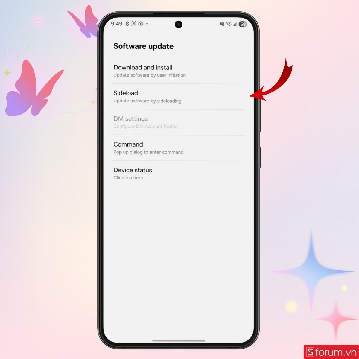 Mở ứng dụng cập nhật phần mềm vừa thêm và chọn Sideload