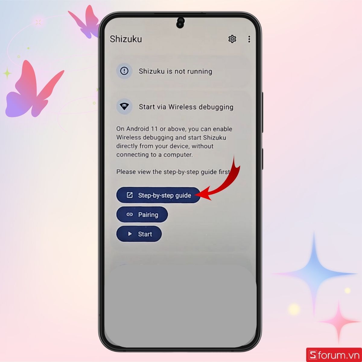 Mở ứng dụng Shizuku và bắt đầu ghép nối