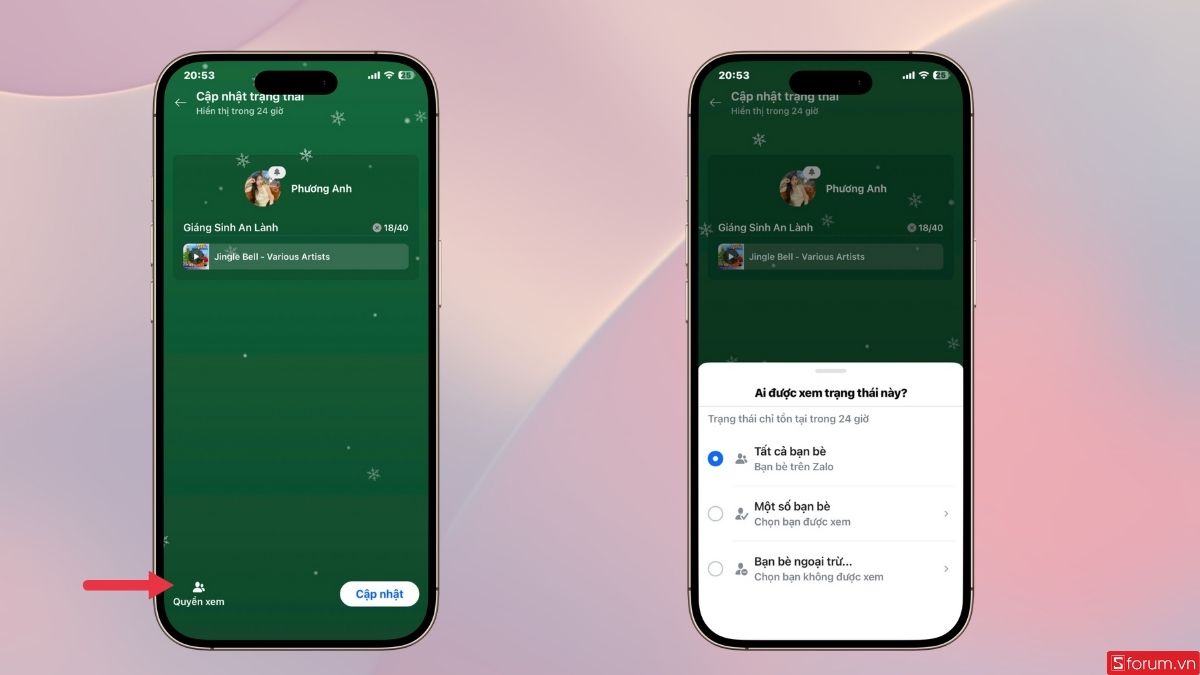 Thay đổi quyền xem trong trạng thái Zalo