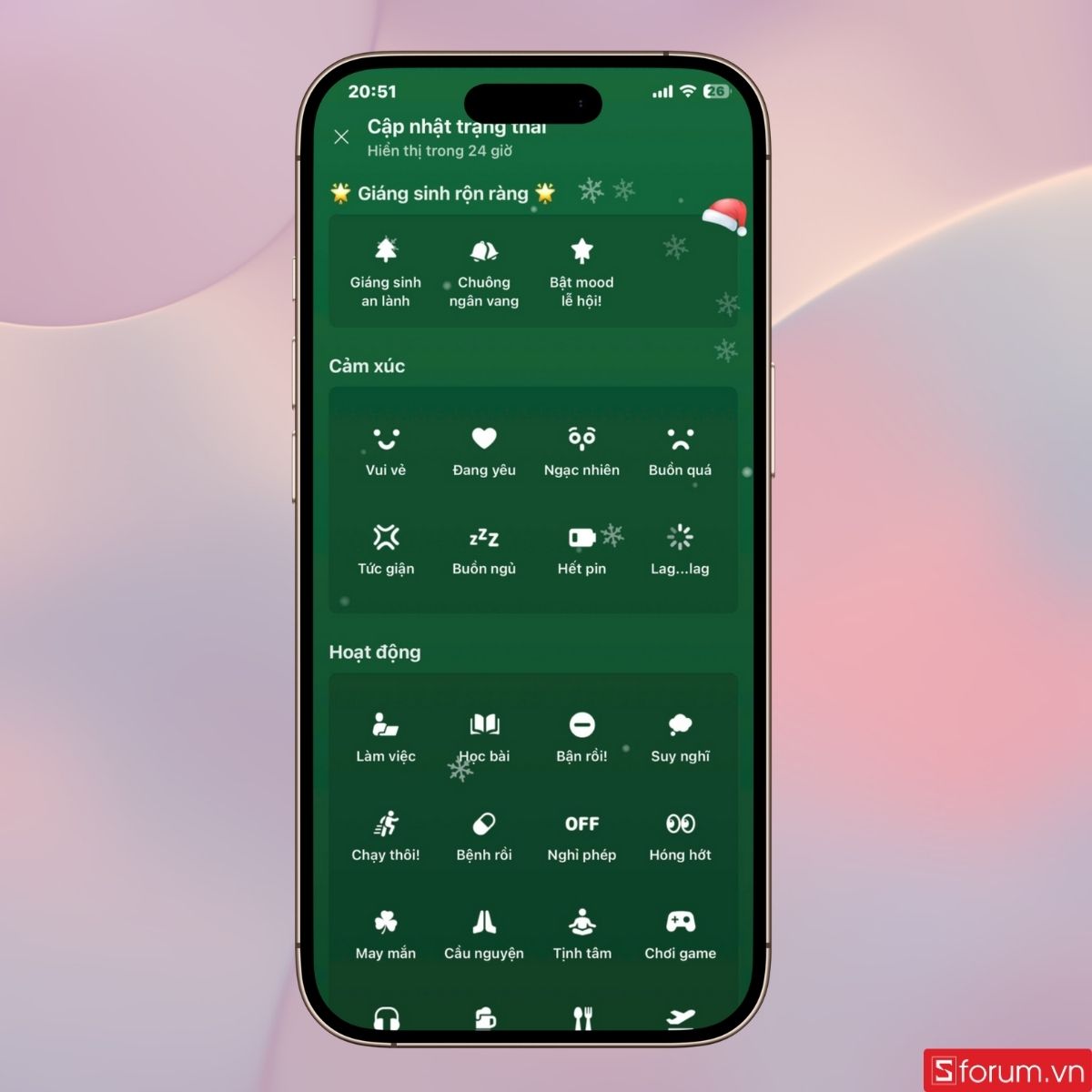 Giao diện cập nhật trạng thái trên Zalo như hình
