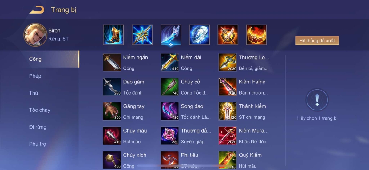Build đồ full damage cho Biron