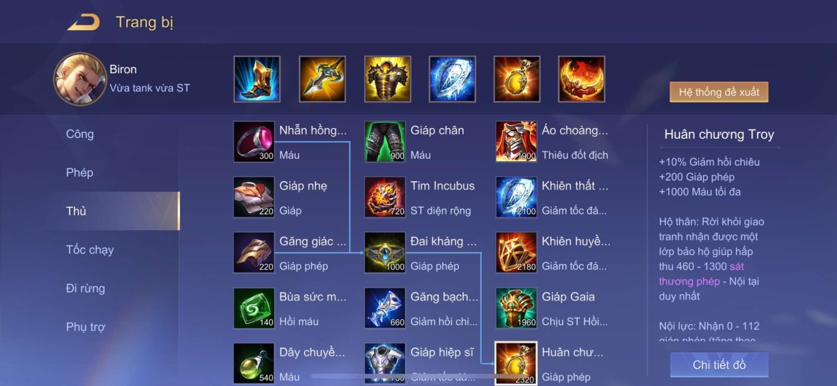 Build đồ thủ cho tướng mới Biron