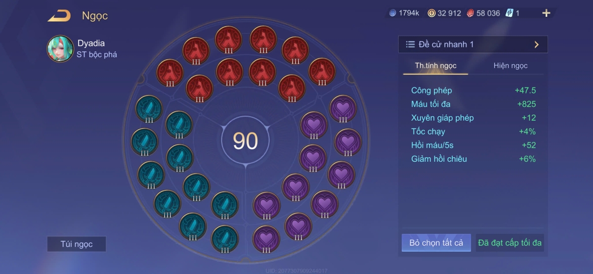 Bảng ngọc phù hợp nhất với Dyadia