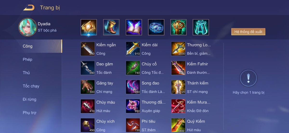 Bộ trang bị semi phép cho Dyadia