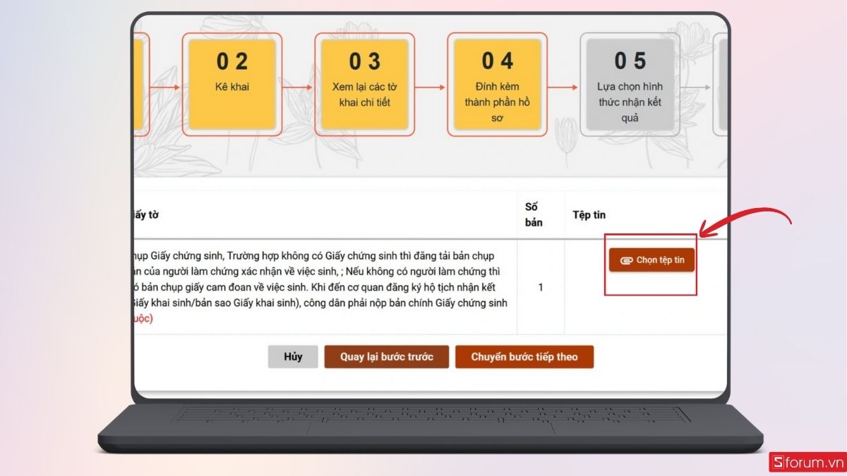 Nhấn Chọn tệp tin để tải ảnh chứng từ lên