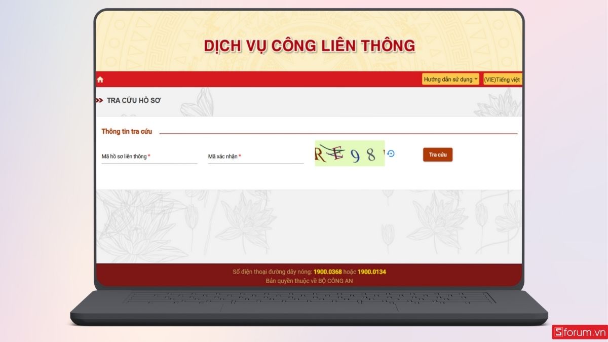 Giao diện tra cứu thủ tục đăng ký trực tuyến