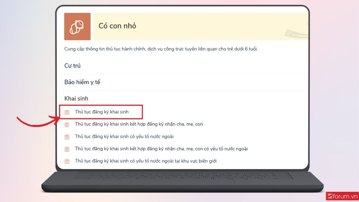 Nhấn ngay Thủ tục đăng ký khai sinh