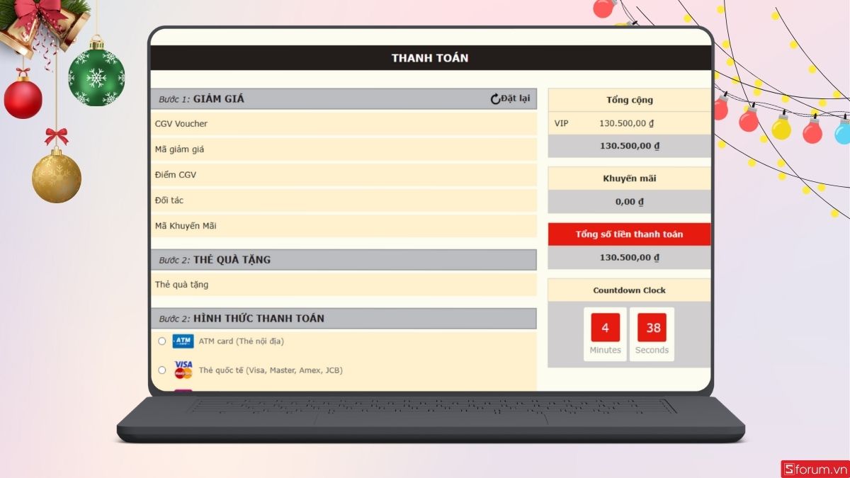 Trang thanh toán đặt vé