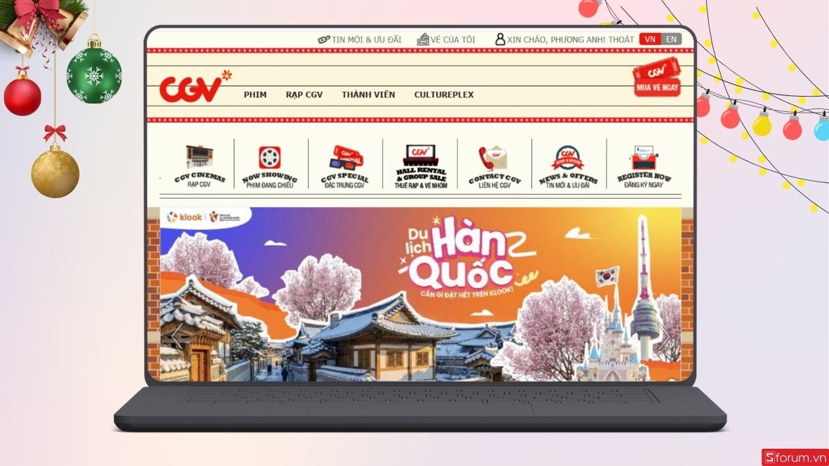 Giao diện chính của CGV