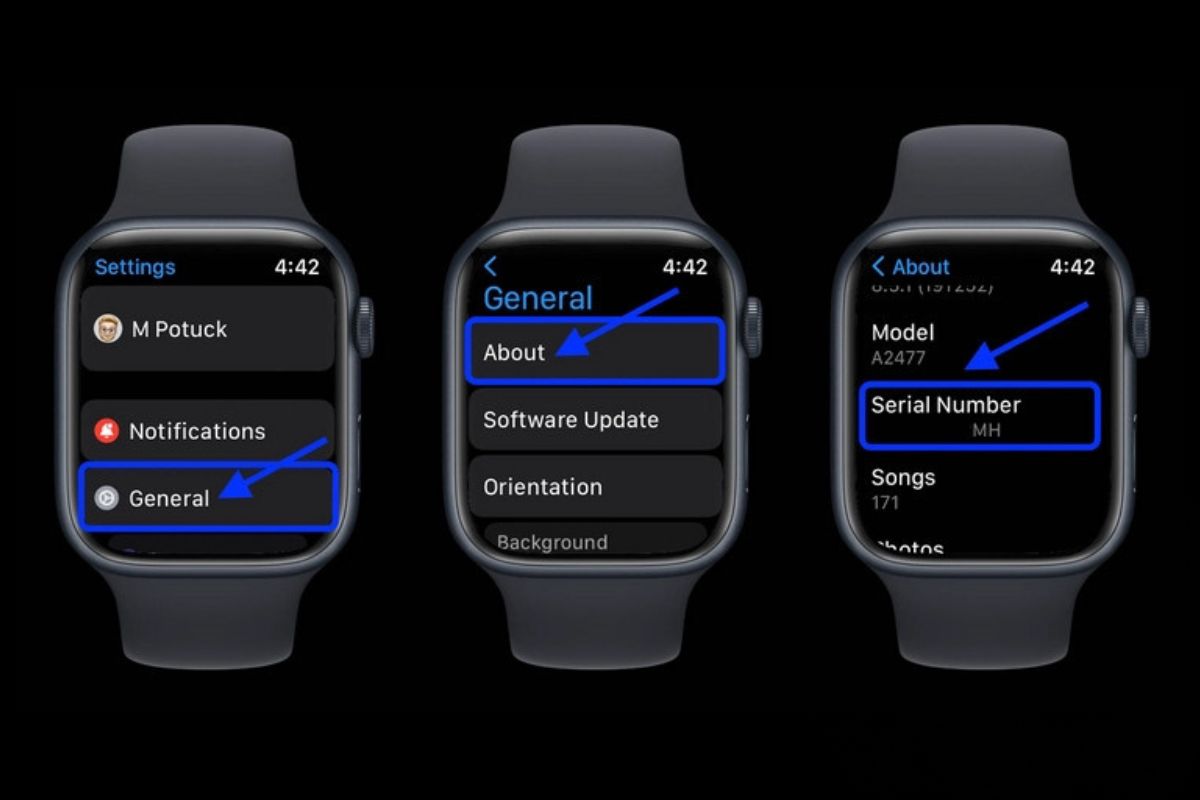 Kiểm tra số series trong phần Cài đặt của Apple Watch