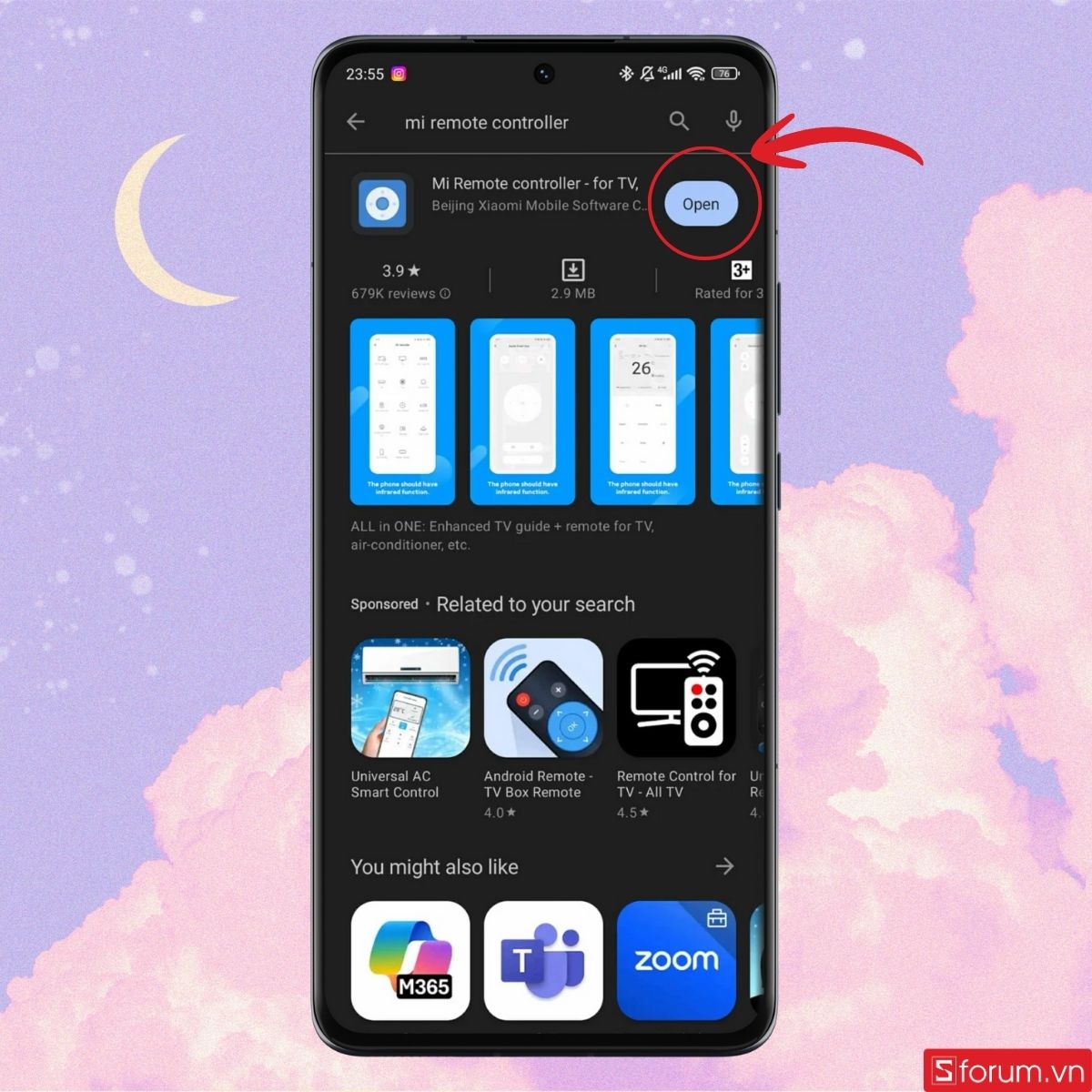 Mở ứng dụng vừa tải về
