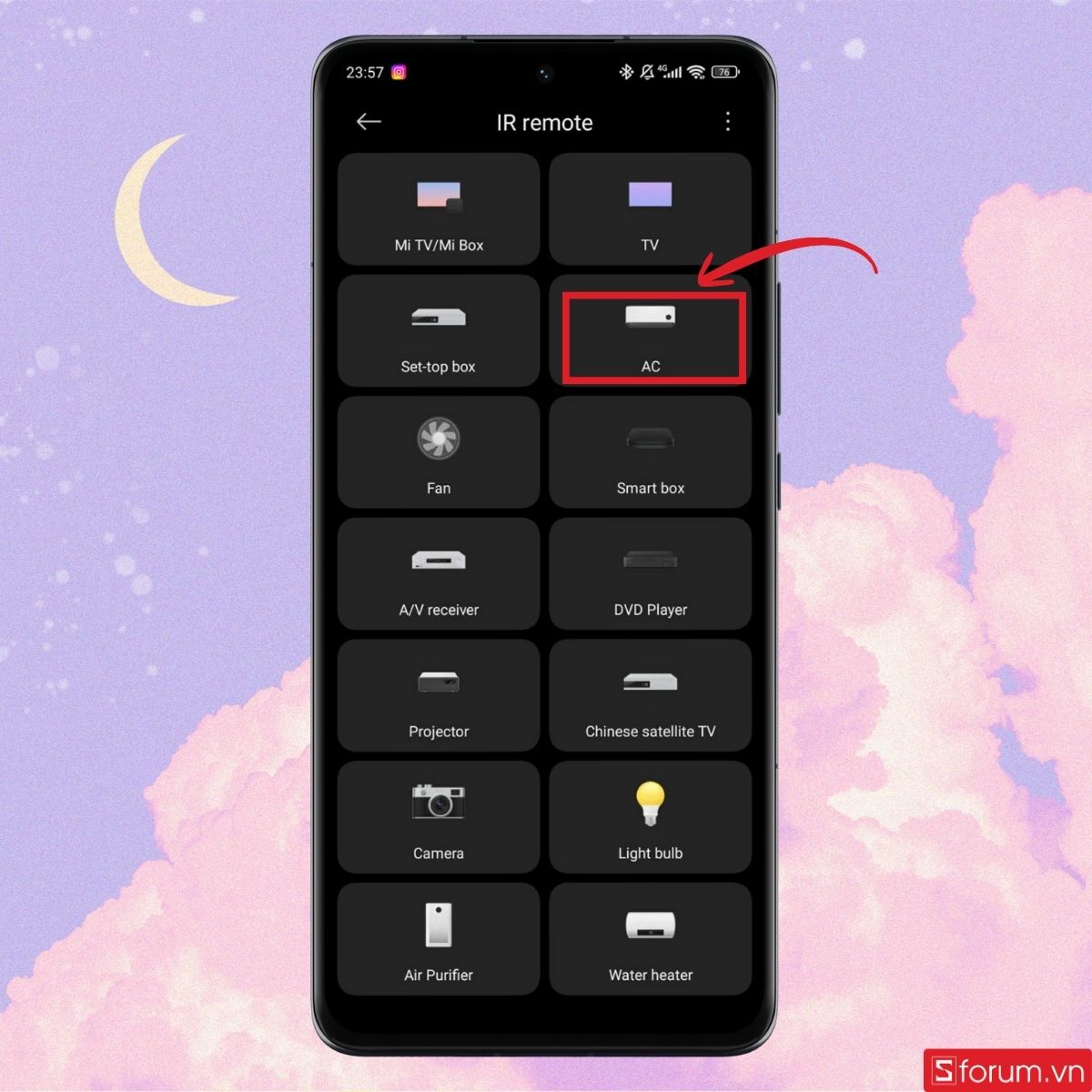 Nhấn chọn thiết bị điều hòa