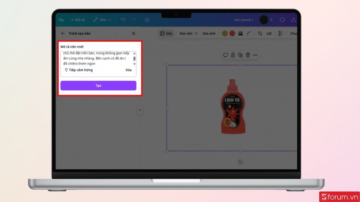 Nhập prompt vào khung mô tả nền mới như hình