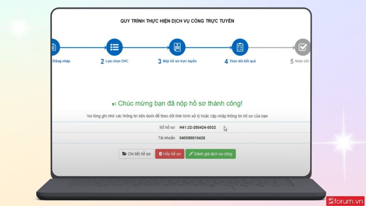 Thông báo nộp hồ sơ thành công trên EVN