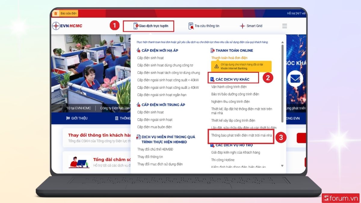 Tìm vào mục Thông báo phát triển điện mặt trời mái nhà