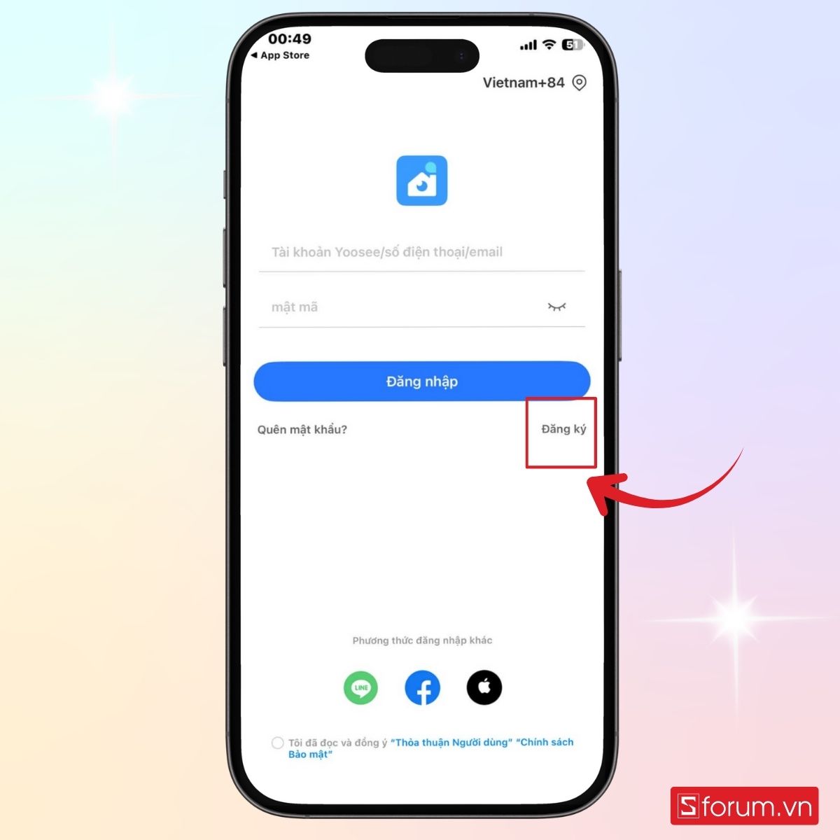 Chọn mục Đăng ký để tạo tài khoản Yoosee