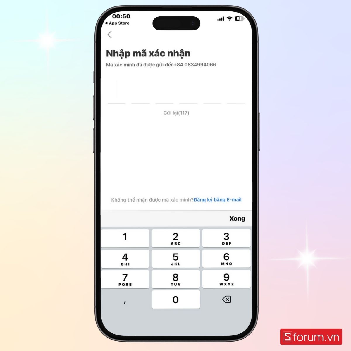 Nhập mã xác nhận khi đăng ký