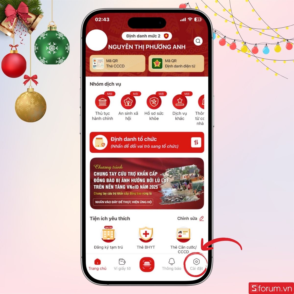 Nhấn vào phần Cài đặt ở mục công cụ như hình