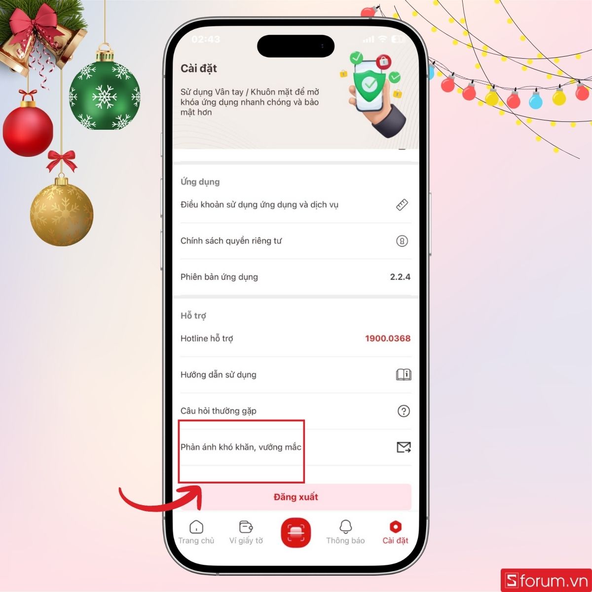 Lướt xuống dưới và chọn mục Phản ánh khó khăn, vướng mắc