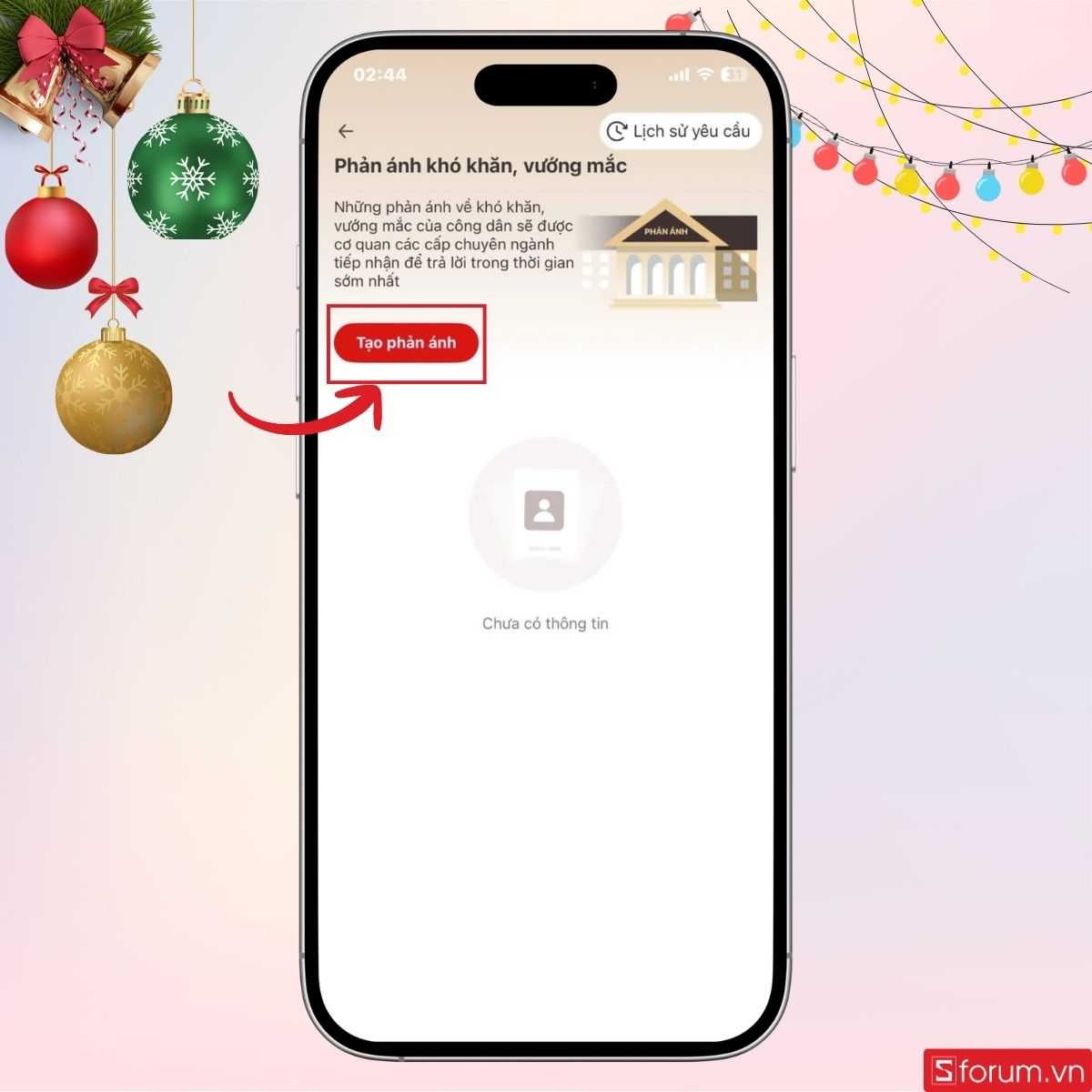 Nhấn Tạo phản ánh để bắt đầu