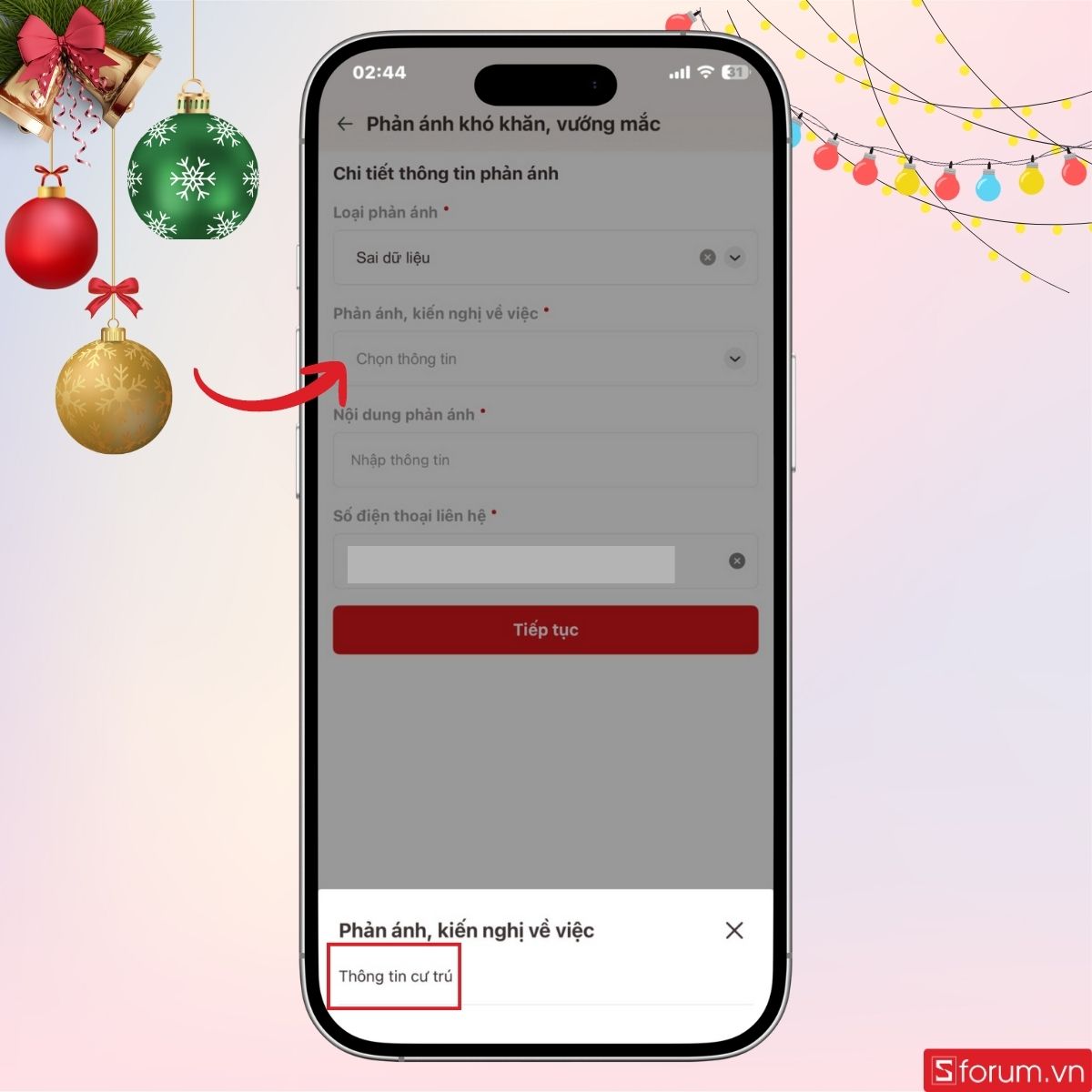 Nhấn chọn loại hình phản ánh