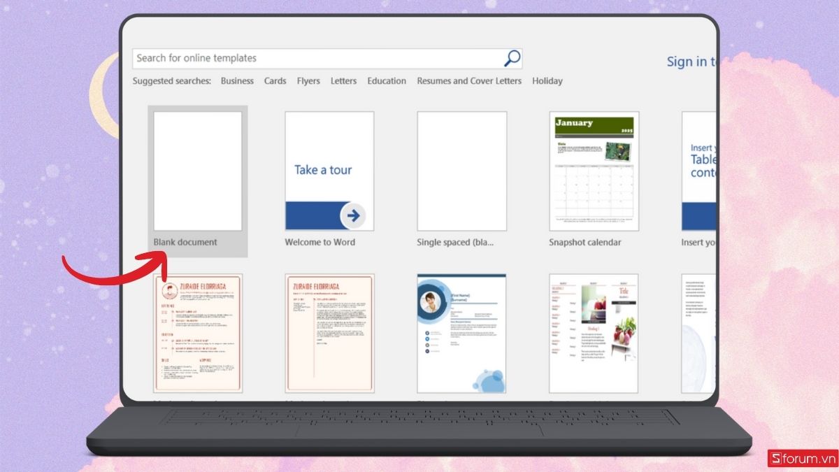 Mở Word và chọn Blank Document