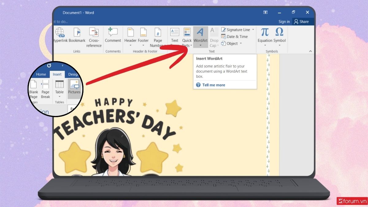 Chèn thêm tiêu đề tại công cụ WordArt
