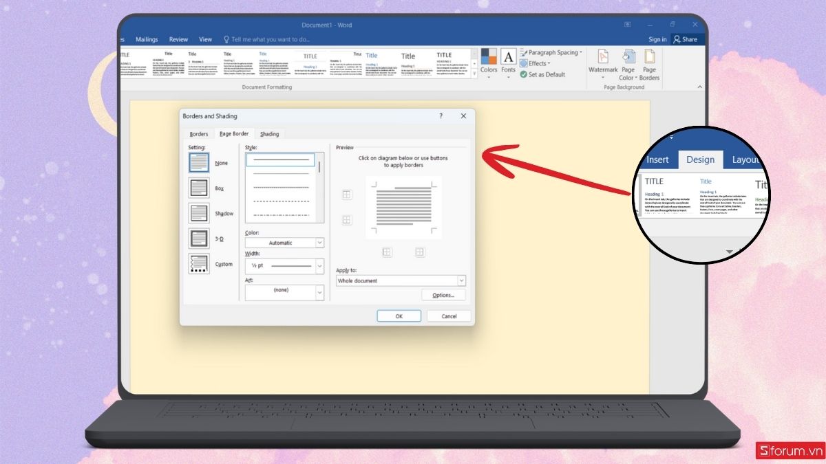 Chọn kiểu viền trong Page Borders
