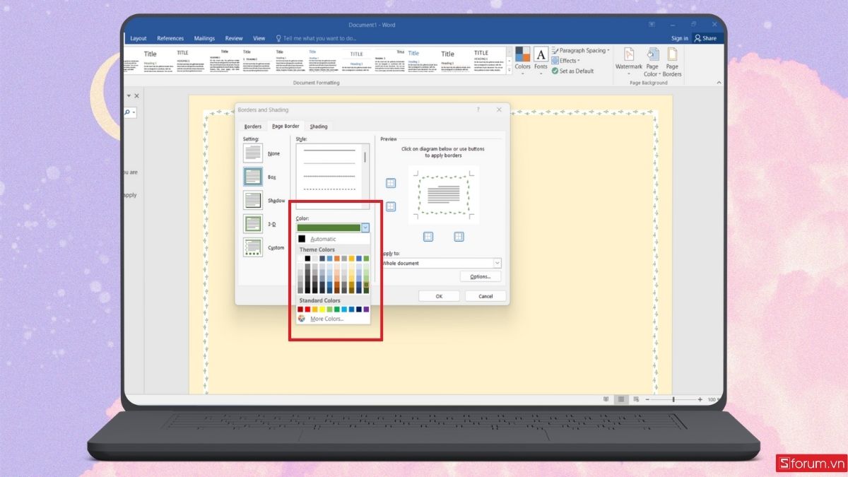 Thay đổi màu cho viền trang