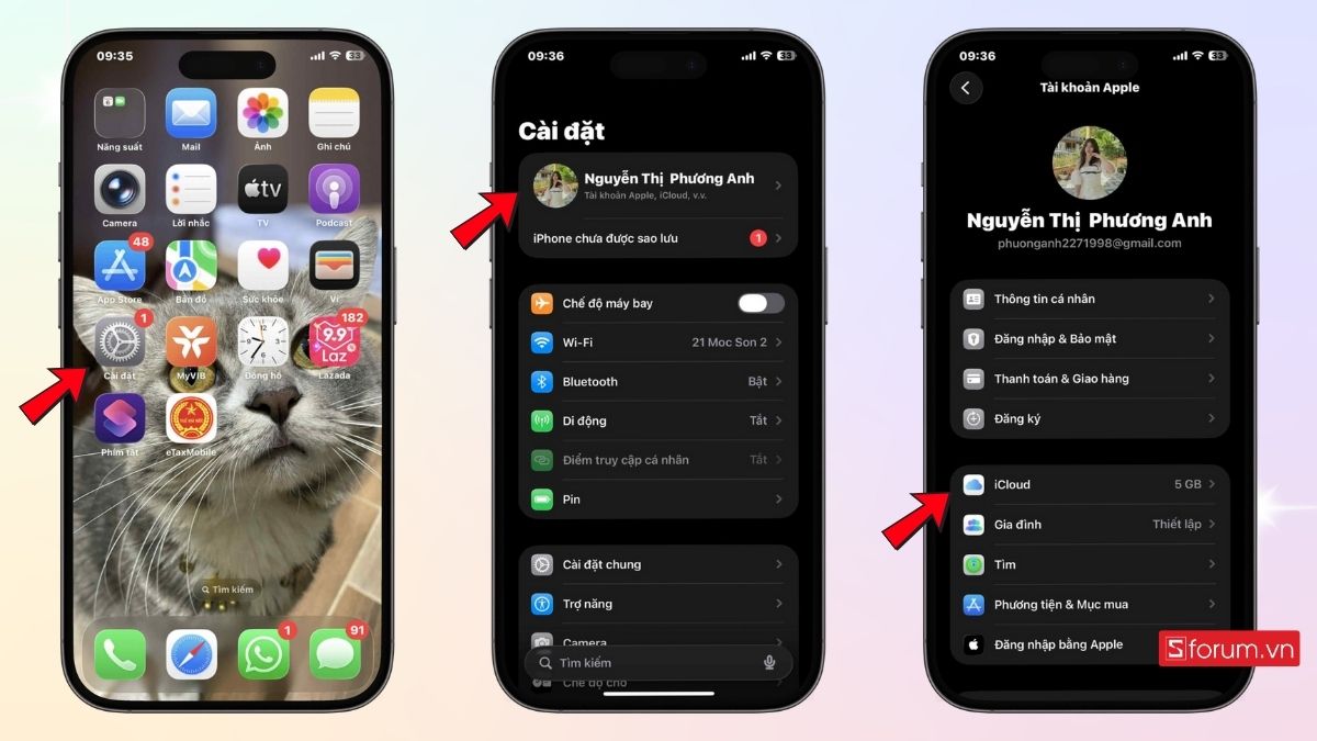 Truy cập iCloud trên mục Cài đặt