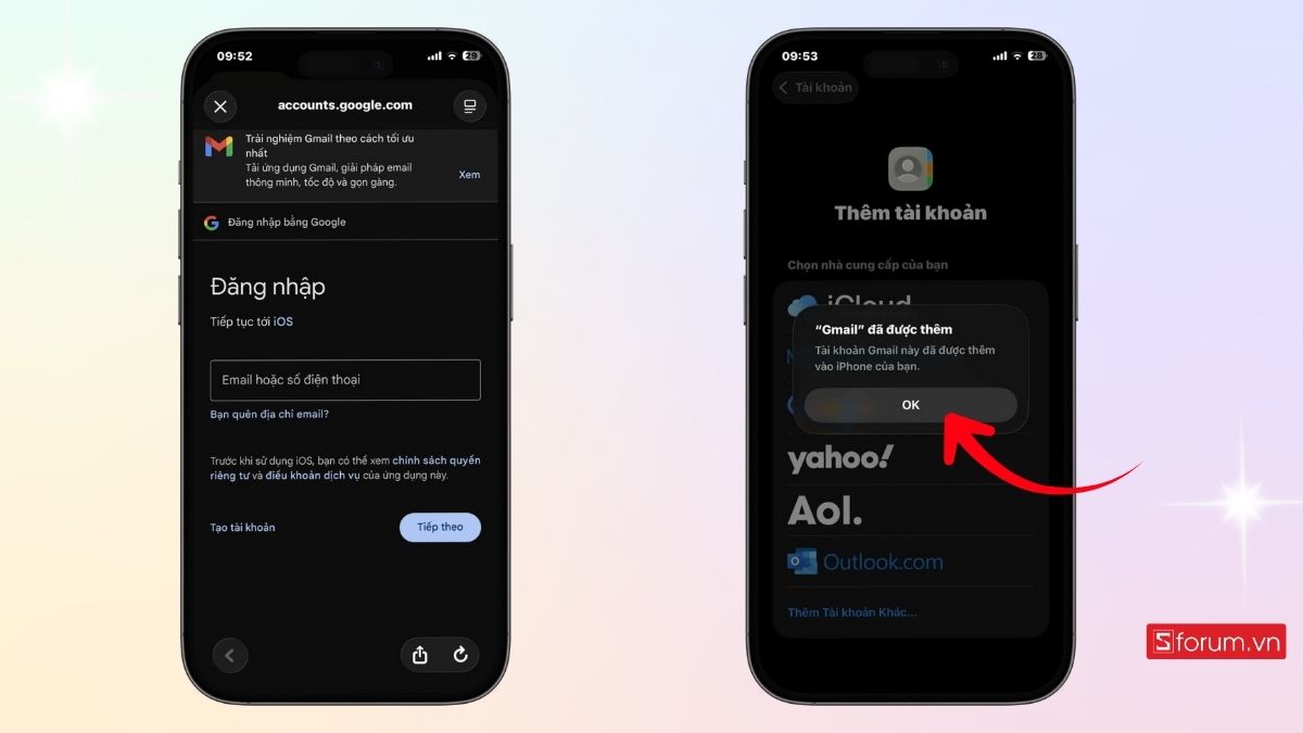 Hoàn tất đăng nhập tài khoản Gmail