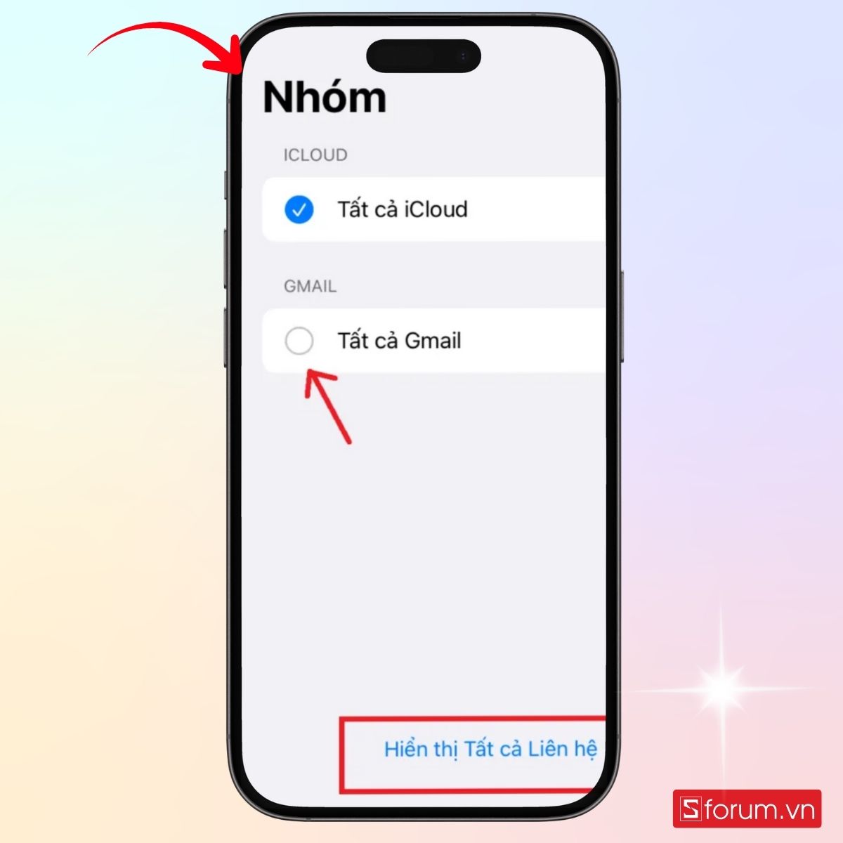 Hiển thị tất cả thông tin liên hệ trong danh bạ