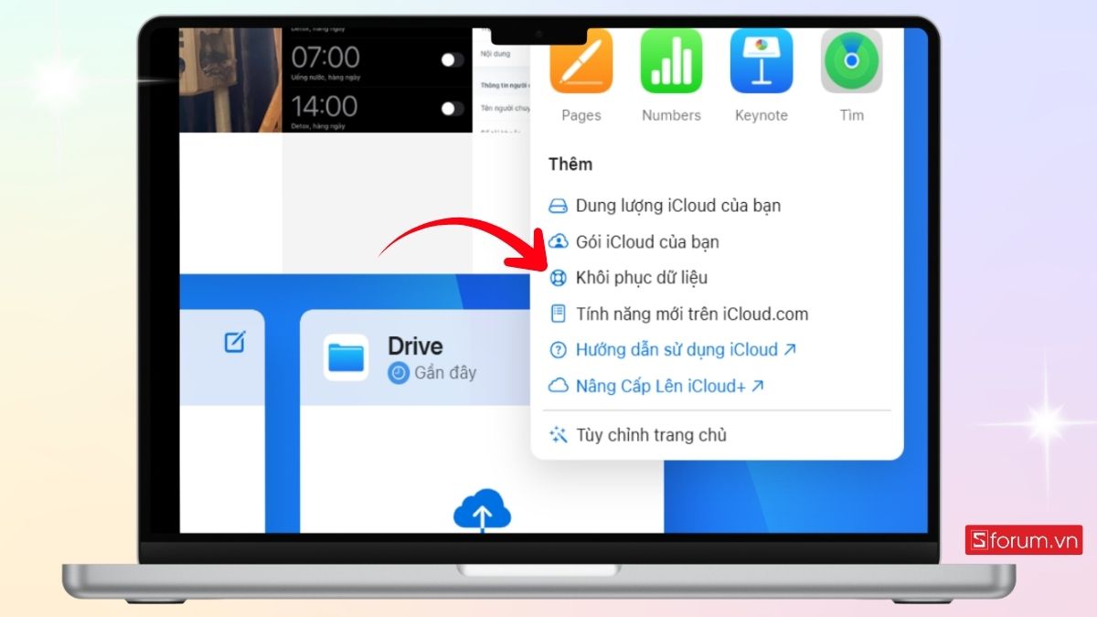 Chọn vào mục Khôi phục dữ liệu