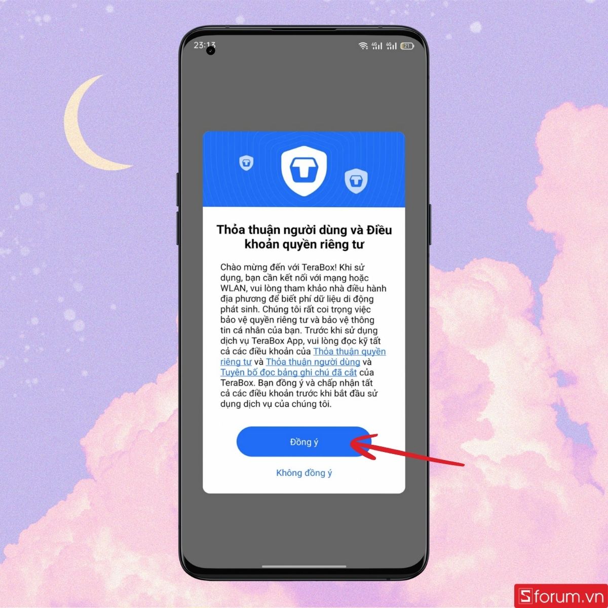 Đồng ý điều khoản Terabox