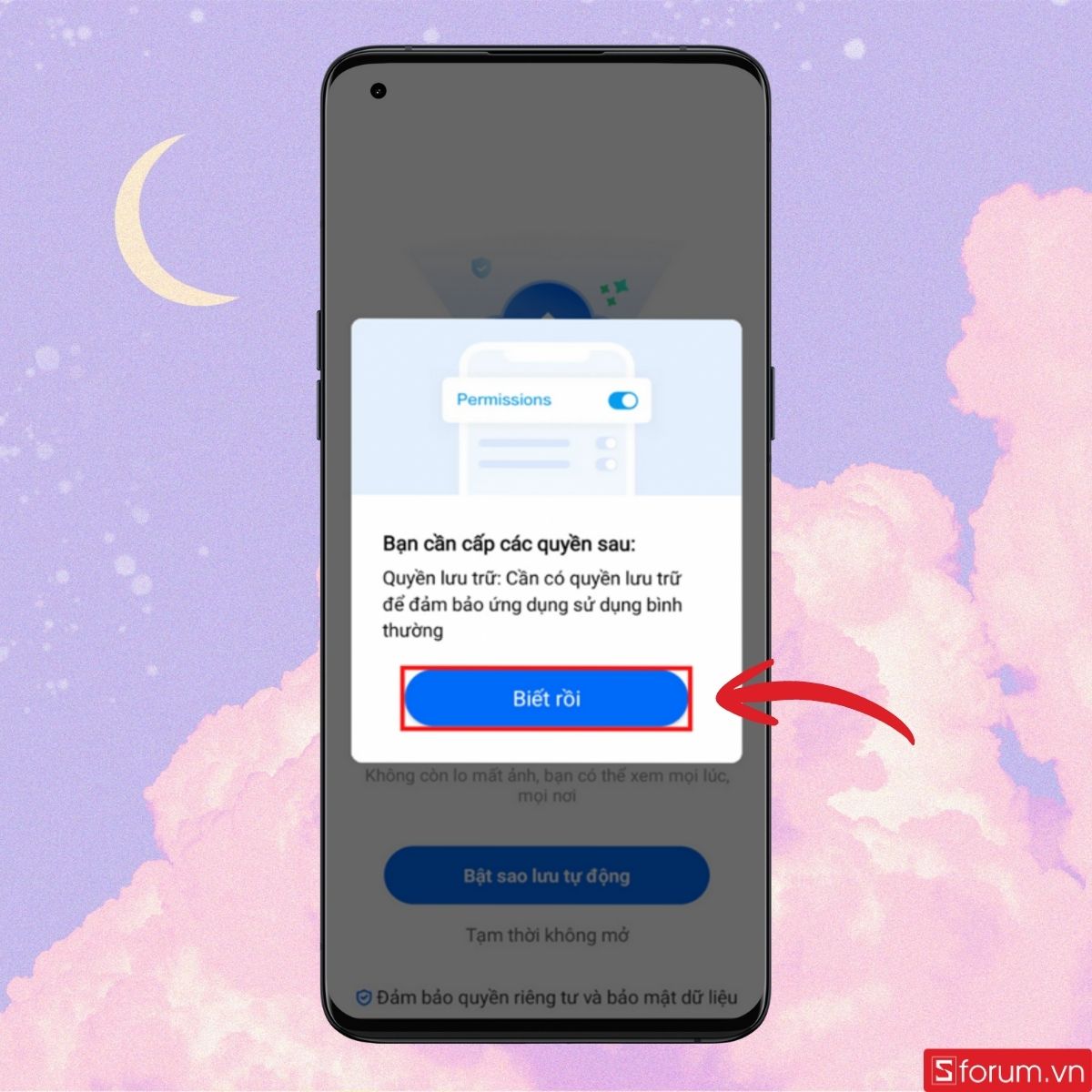 Nhấn vào Biết rồi để cấp quyền