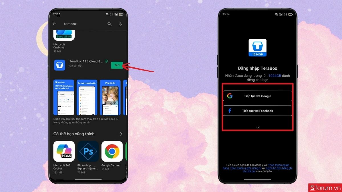 Đăng nhập tài khoản Terabox