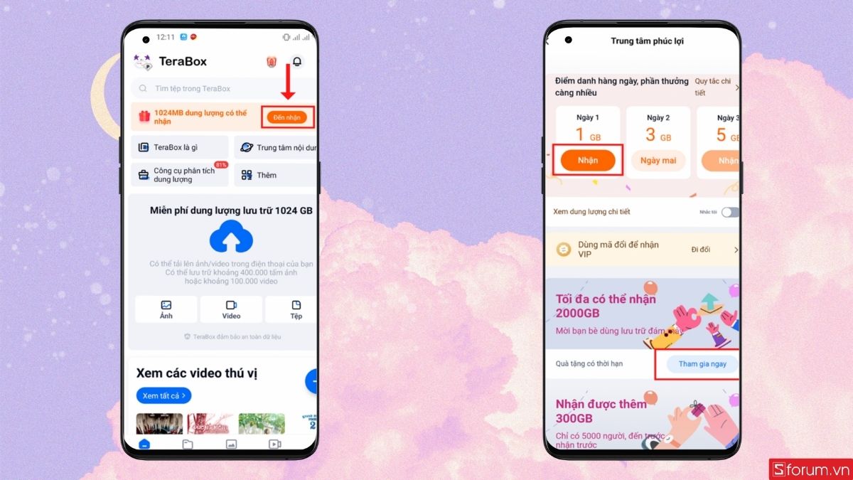Điểm danh để nhận dung lượng miễn phí trên Terabox