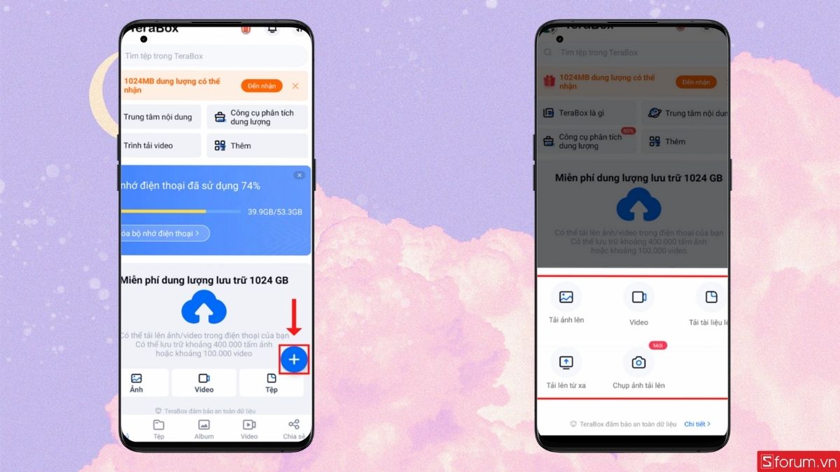 Tải tệp bất kỳ lên ứng dụng Terabox