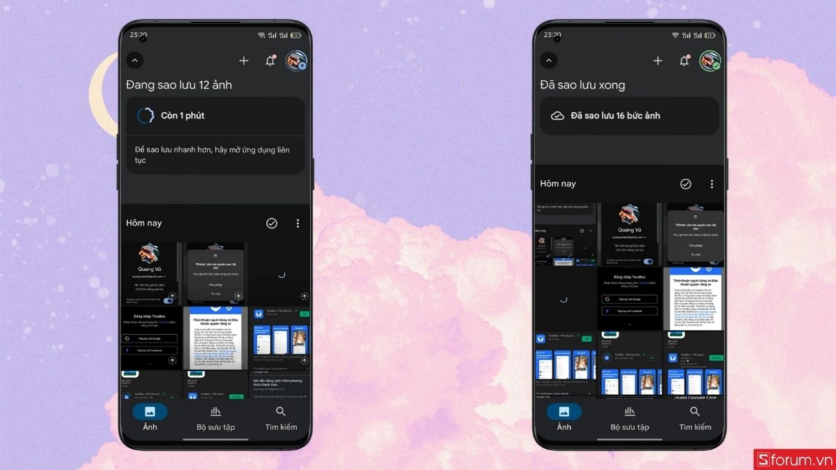 Tiến hành sao lưu dữ liệu tải lên cloud
