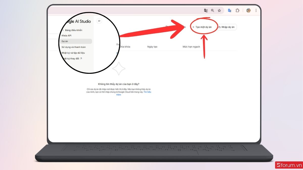 Tạo một dự án mới trong bảng điều khiển