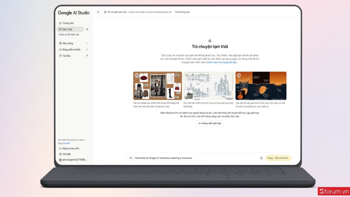 Giao diện chính của Google AI Studio
